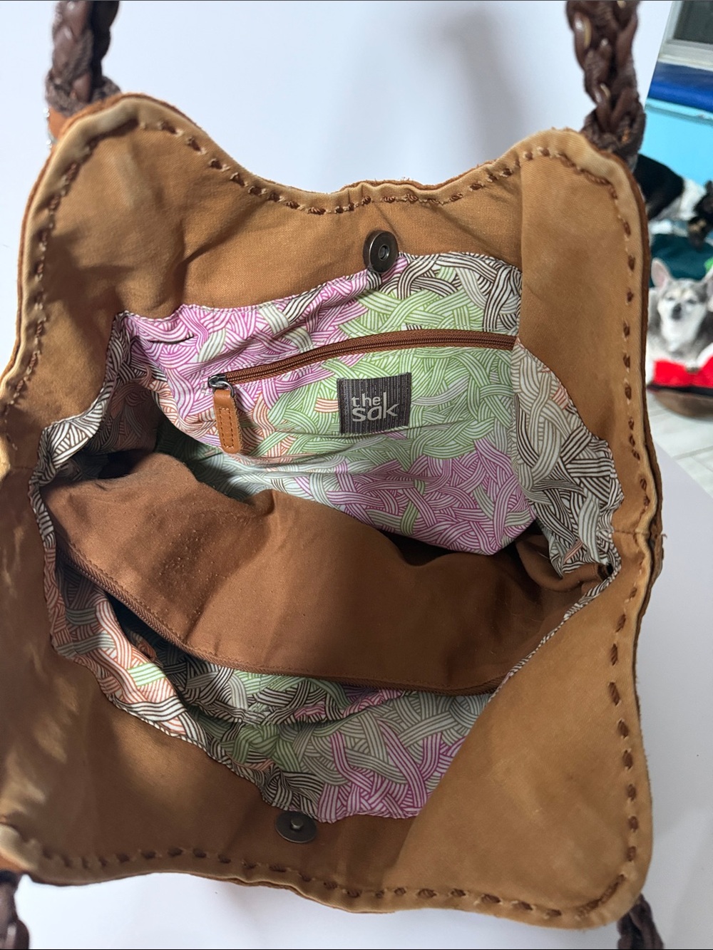The Sak Tan Leather Hobo with Braided Dark-Brown Straps - Picture 2 of 3
